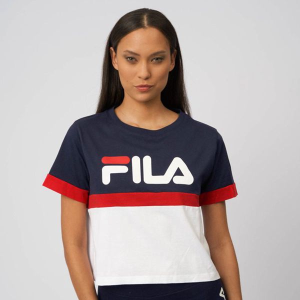 Camisetas Fila Mulher Azul Marinho/Vermelhas/Branco - Fila Chiara Crop Box Portugal Online,SDGQ-1094